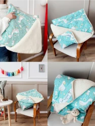 Одеяло детское LANATEX модель 027 артикул 932-1, размер 110*140, цвет бирюзовый, молочный - фото
