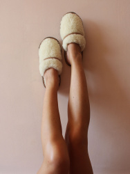 Обувь домашняя пантолеты (тапки) LANATEX из натуральной овечьей шерсти. Арт. 2162 - фото