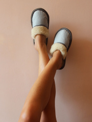 Обувь домашняя пантолеты (тапки). Подошва - войлок. Цвет серый - фото
