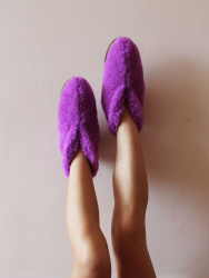 Обувь домашняя ботинки (бурки) LANATEX из натуральной овечьей шерсти. Подошва - войлок. Цвет фиолетовый. Арт. 2292 - фото